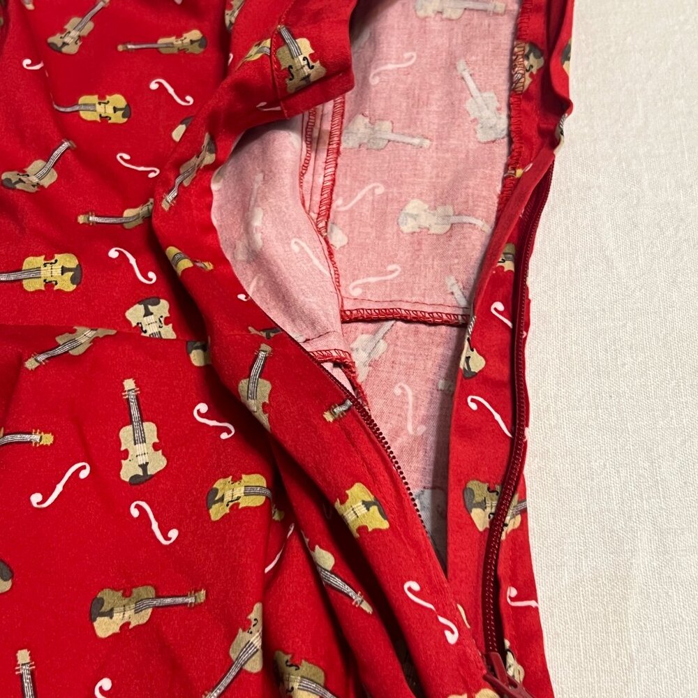 Hearts & Roses Fit Flare Dress Women 8 Red Rockabilly Pinup Retro - Picture 5 of 14